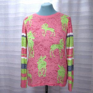 Sundance Whimsy Rose Pink Green Sublimation Moose Print Thermal Top - M